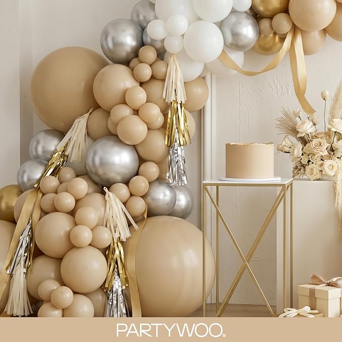 PartyWoo Cream Balloons 155 pcs Different Sizes of 18 12 10 5 Inch Beige Ivory - Image 8