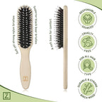 Natural Boar Bristle Hair Brush for Women, Men, Kids; Dry and Wet Detangling Hair Brush Gently Enhances Shine, Smooths Frizz and Prevents Breakage in Fine and Straight, Thick and Curly Hair (long)
