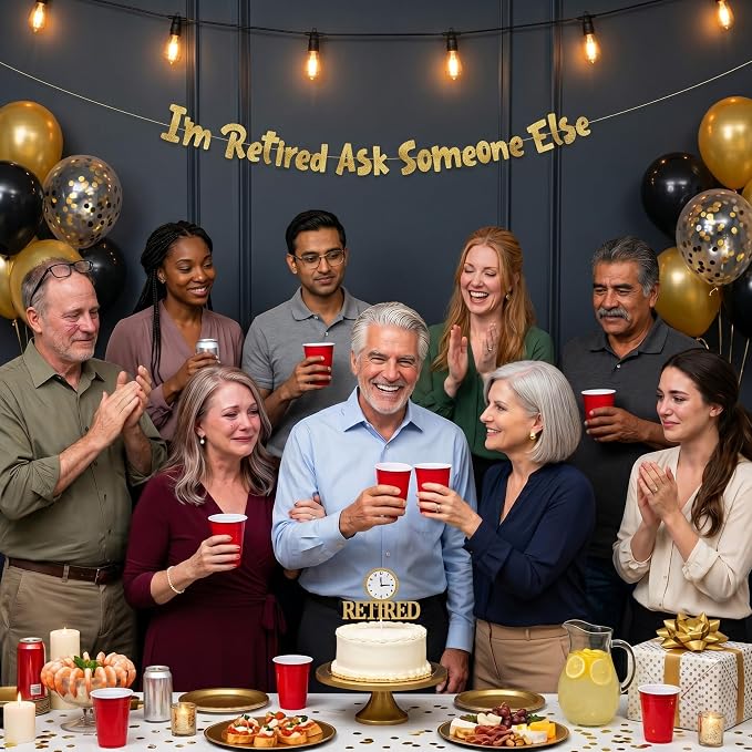 Pre-Strung I'm Retired Ask Someone Else Gold Glitter Banner - Image 7