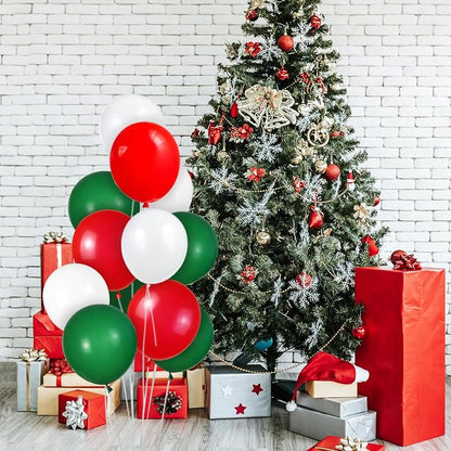 100 Pcs Christmas Red Green Balloons 12 Inch Red Green and White Latex Balloons - Image 5