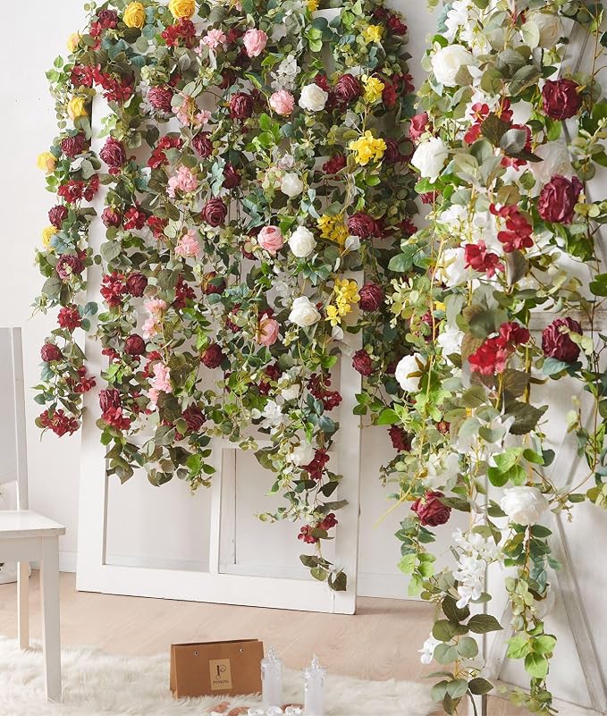 Artificial Flower Garland 2pcs 5.4ft Rose & Hydrangea Vine Decor, Hanging Faux - Image 8