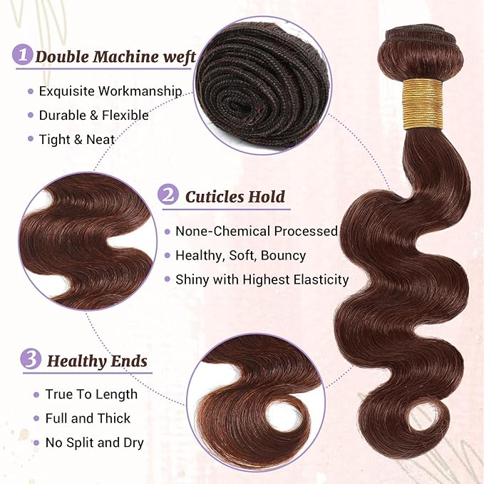 4# Body Wave Bundles Human Hair Chocolate Brown Color Body Wave Bundle 100% Real Human Hair And True To Length 22 24 26 Inch 3 Pcs/Pack