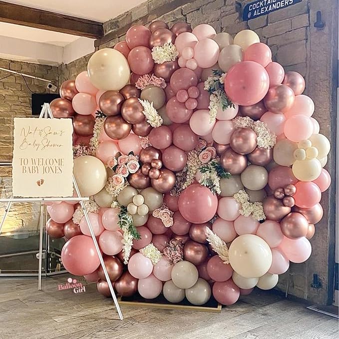 PartyWoo Dusty Pink Balloon Arch Kit 142pcs Rose and Pink Balloons | Nude White - Image 5