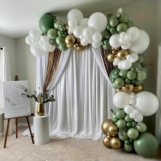 Dusty Sage Green and Gold Balloons, 12 Inch Retro Olive Green White Gold Latex - Image 7