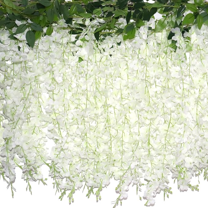 ZINHO 60 Branches Wisteria Hanging Flowers, Artificial White Wisteria Flowers by ZINHO