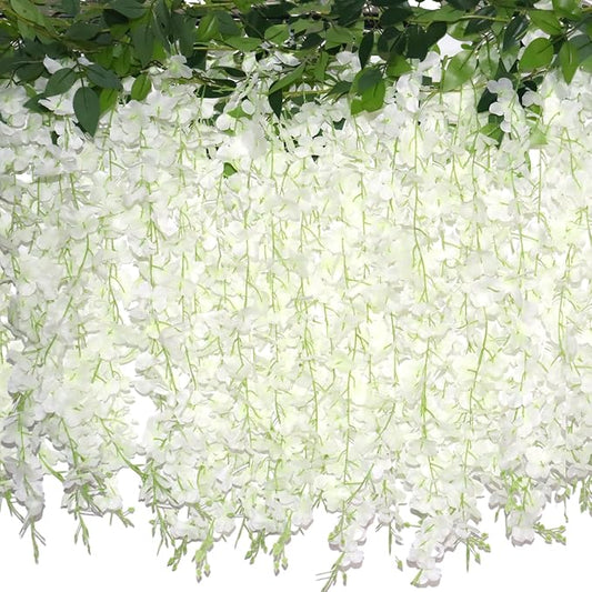 ZINHO 60 Branches Wisteria Hanging Flowers, Artificial White Wisteria Flowers by ZINHO