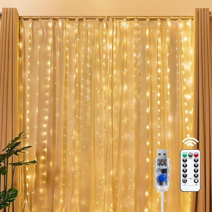 Brightown 300 LED Fairy Curtain Lights, 9.8ft x 9.8ft String Lights | USB Plug by Brightown