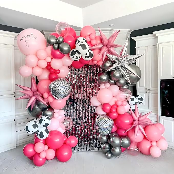 Hot Pink Silver Cow Balloons Disco Cowgirl Birthday Last Rodeo Party Decor | - Image 2