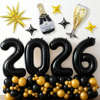 Black 2026 Balloons, 40 Inch Number 2026 Black Foil Balloons, Champagne Bottle - Image 6