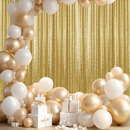 2×8FT-2PCS Gold Sequin Backdrop Curtains Panels, Photography Backdrop Glitter - Image 2