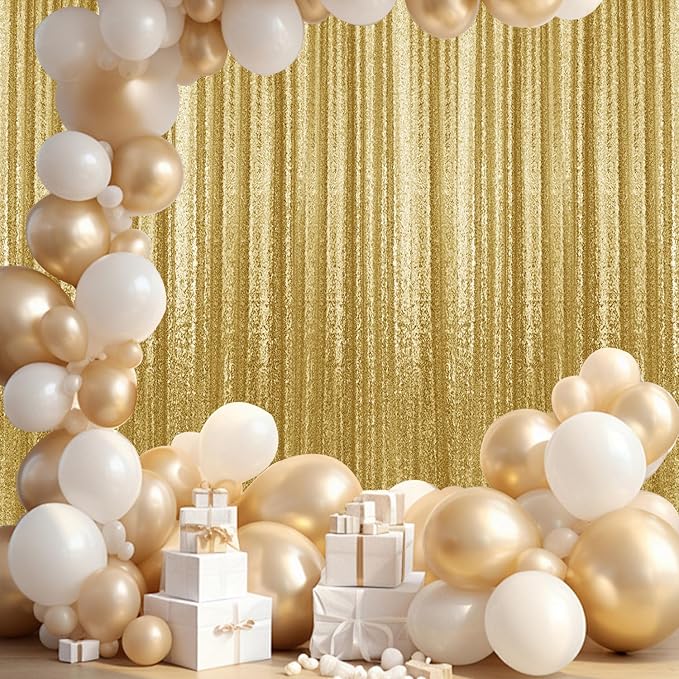 2×8FT-4PCS Gold Sequin Backdrop Curtains Panels, Photography Backdrop Glitter - Image 2
