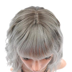FAELBATY Grey Wigs with Bangs Women Girl's Ombre Grey Bob Wig Synthetic Cosplay Costume Wigs (12" Dark Root Ombre Grey)