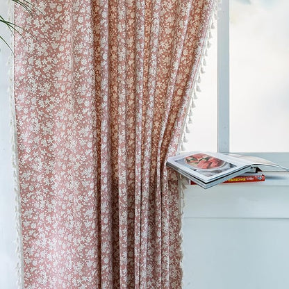 ENJOYBRIDAL White Floral Curtains 84 Inches Long 2 Panels Set Living Room Pink by ENJOYBRIDAL