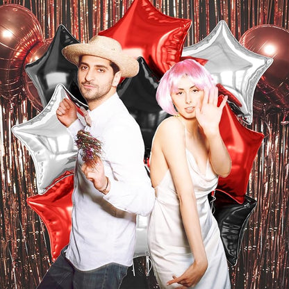 Red Black Silver Star Foil Balloons, 18 Inch Red and Black Stars Balloons - Image 6