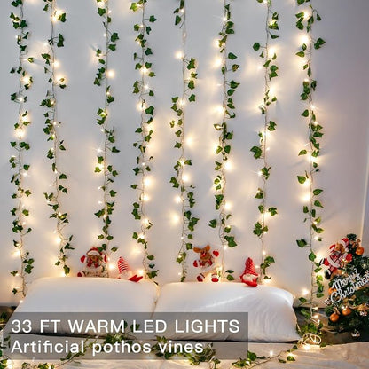 33FT 100 LED Pothos Vine with Fairy Lights Plug in Clear Wire | Connectable - Image 2