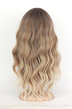 Ombre Dirty Blonde Wavy Wigs With Bangs For Women Medium Long Ash Blonde Synthetic Wigs For Daily Use （Dirty Blonde）
