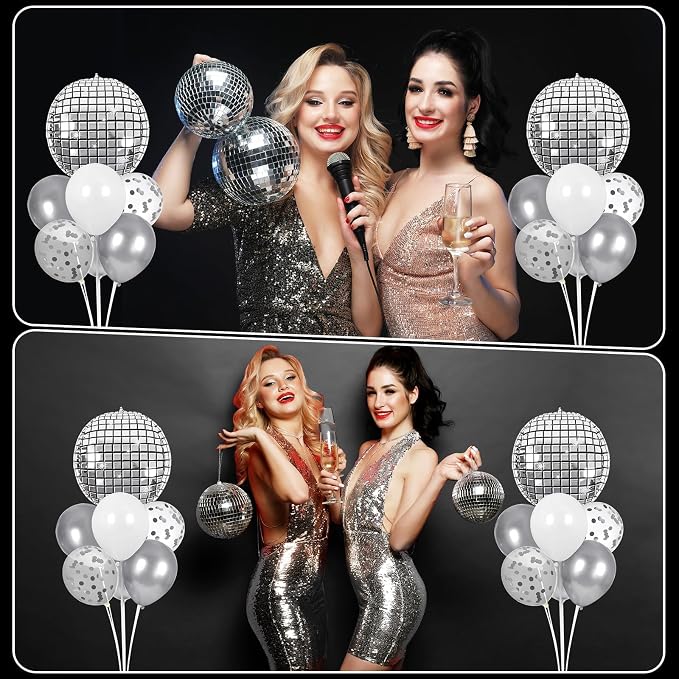 4 Sets Silver Disco Ball Balloons Stand Kit - Image 5
