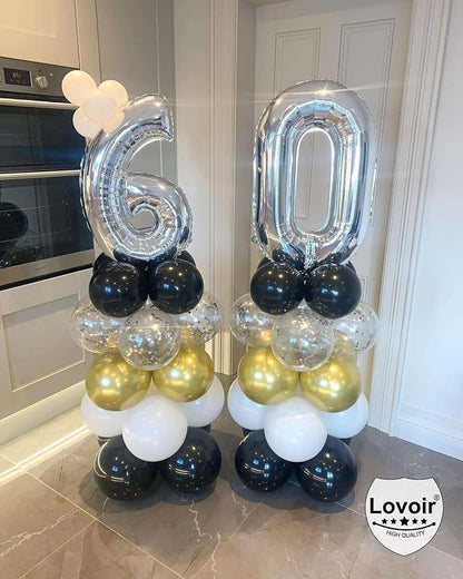 Silver 60 Number Balloons, 40 Inch Giant Number 60 Balloons Foil Mylar Helium - Image 6