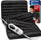 GENIANI XL Electric Heating Pad for Back Pain & Cramps Relief, Electric Throw, Birthday Christmas Gifts for Women, Men Auto Shut Off, Machine Washable, Heat Pad for Neck & Shoulder (12"x24" Jet Black)