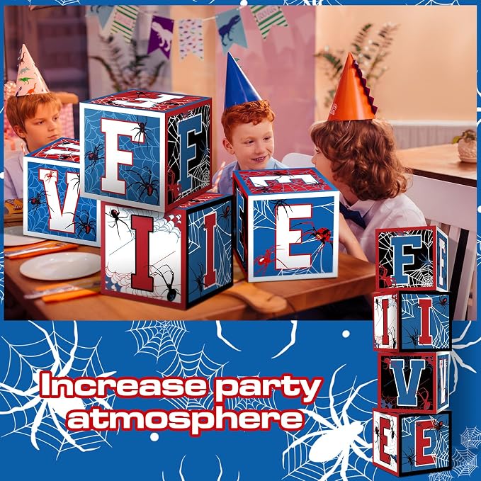 Feifeiya 4 Pcs Spider 5th Birthday Decoration Spider Theme Balloon Boxes "Five" - Image 5