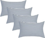 JELLYMONI 100% Natural Cotton Striped Queen Pillowcases Set, 4 Pack White and Dark Blue Stripes Pattern Printed Pillow Covers with Envelope Closure(Pillows are not Included)