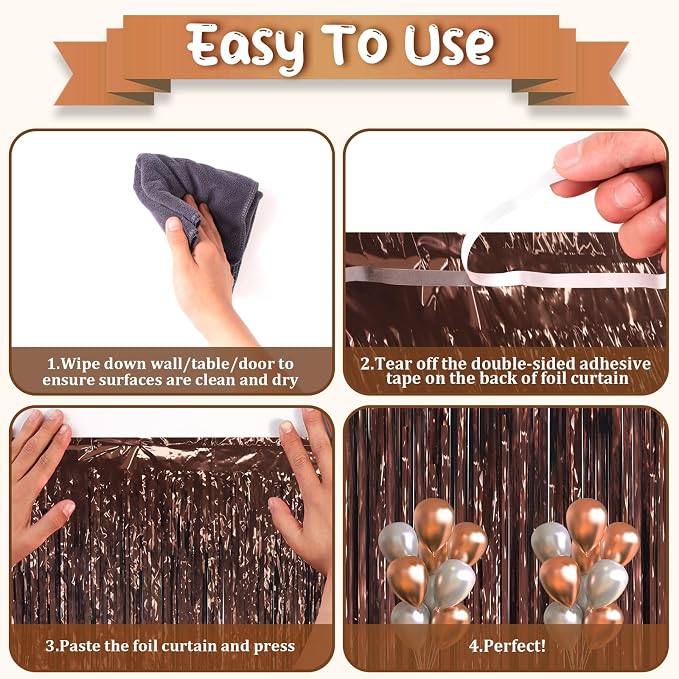 Voircoloria Brown Foil Fringe Backdrop Curtains, Birthday Party Decorations - Image 4