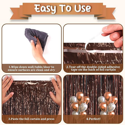 Voircoloria Brown Foil Fringe Backdrop Curtains, Birthday Party Decorations - Image 4
