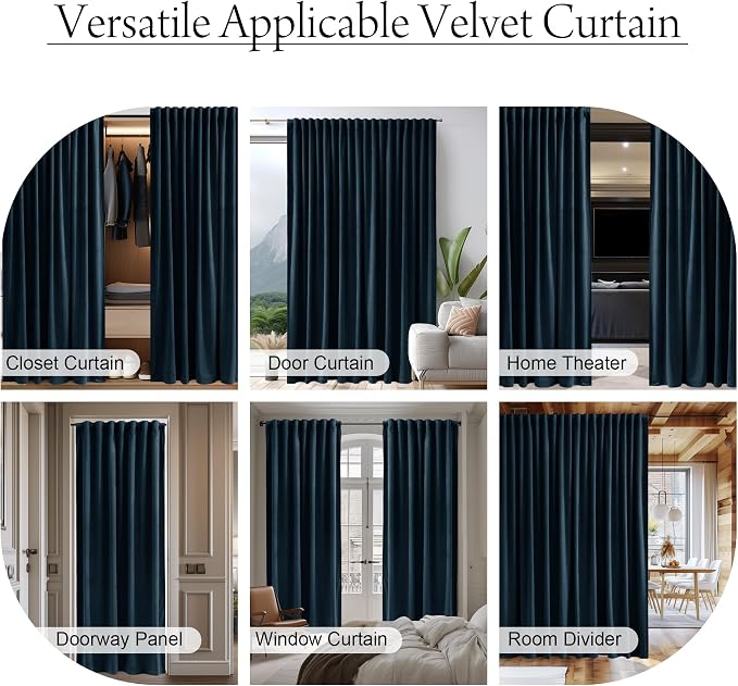 Navy Blue Velvet Curtains 84 inches Long Extra Wide Soft Room Darkening Noise - Image 5
