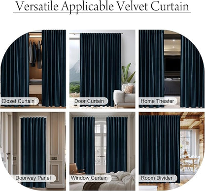 Navy Blue Velvet Curtains 84 inches Long Extra Wide Soft Room Darkening Noise - Image 5