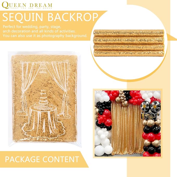Gold Sequin Backdrop Curtains 2 Panels 2FTx8FT Glitter Gold Photo Backdrop | - Image 8