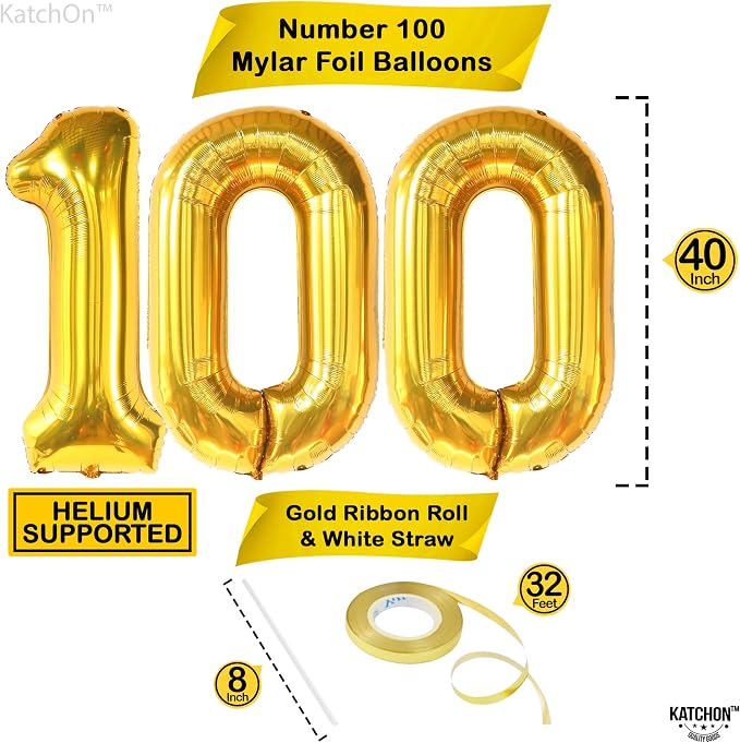 KatchOn Gold 100 Balloon Number 40 Inch | Foil Balloon - Image 2