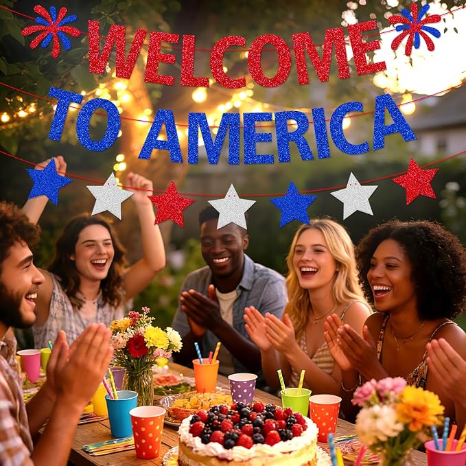 Welcome to America Banner, Home Community Event Decor | Patriotic Red White - Image 3