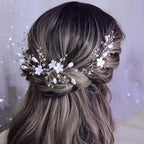 Flower Bridal Hair Pins Pearl Bride Wedding Hair Pieces Leaf U Shaped Hair Accessories Headpiece for Wedding Brides Women Girls（6 PCS） (Silver/Rhinestone White Flower)