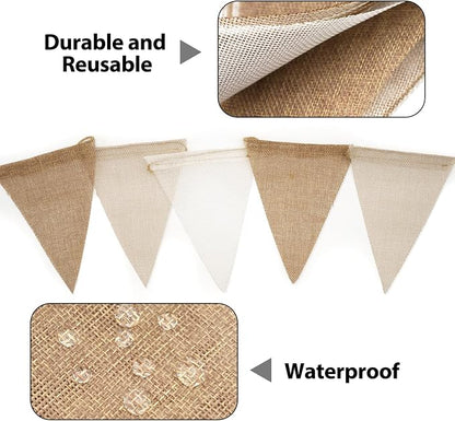 G2PLUS Pre-Strung Burlap Pennant Banner, 39Ft Linen Triangle Flag Bunting - Image 3