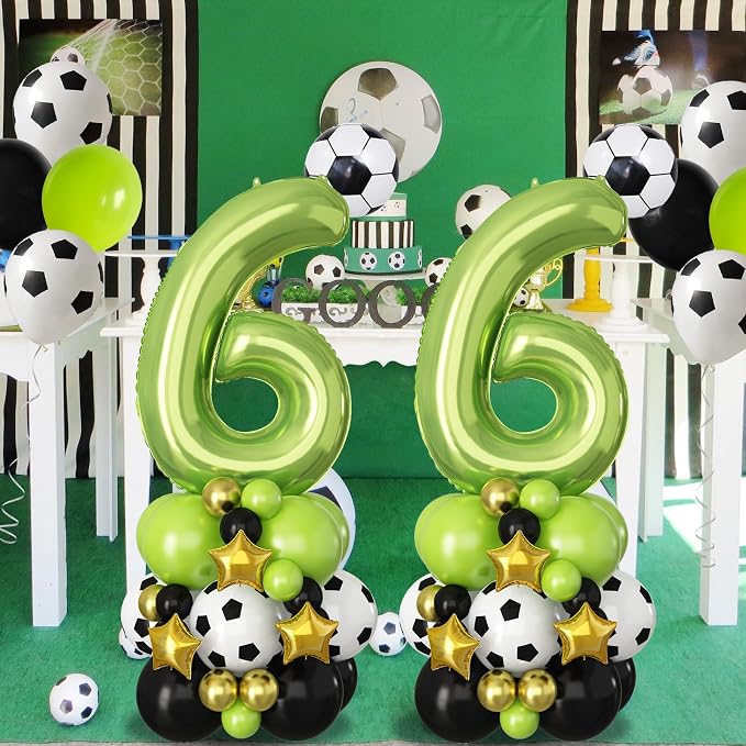 40 Inch Number 6 Balloon Green Soccer Number Six Foil Balloons Tower Set - Image 4