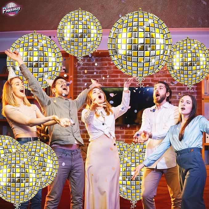 6pcs 22 Inch Gold Disco Ball Balloons, 4d Large Foil Aluminum Balloon - Image 4