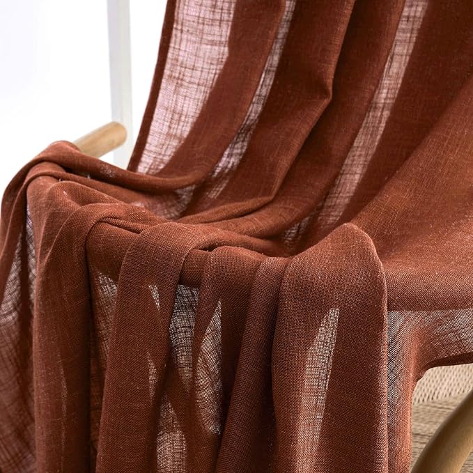 MIULEE Burnt Orange Fall Linen Curtains 52x45 Inch 2 Panels - Image 6