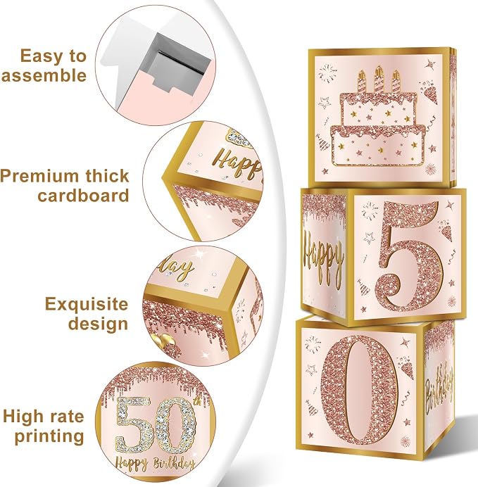 Guiruiy 3Pcs 50th Birthday Decorations Balloon Gift Boxes - Image 3