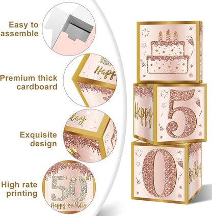 Guiruiy 3Pcs 50th Birthday Decorations Balloon Gift Boxes - Image 3