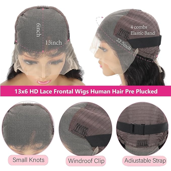 20 Inch 13x6 Lace Front Wigs Human Hair 200 Density Body Wave HD Lace Front Wigs Human Hair Pre Plucked Natural Color Glueless Wig 100% Virgin Human Hair Lace Front Wigs for Women