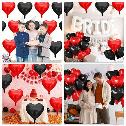 Red Black Heart Balloons, 18 Inch Red and Black Foil Balloons Helium - Image 7