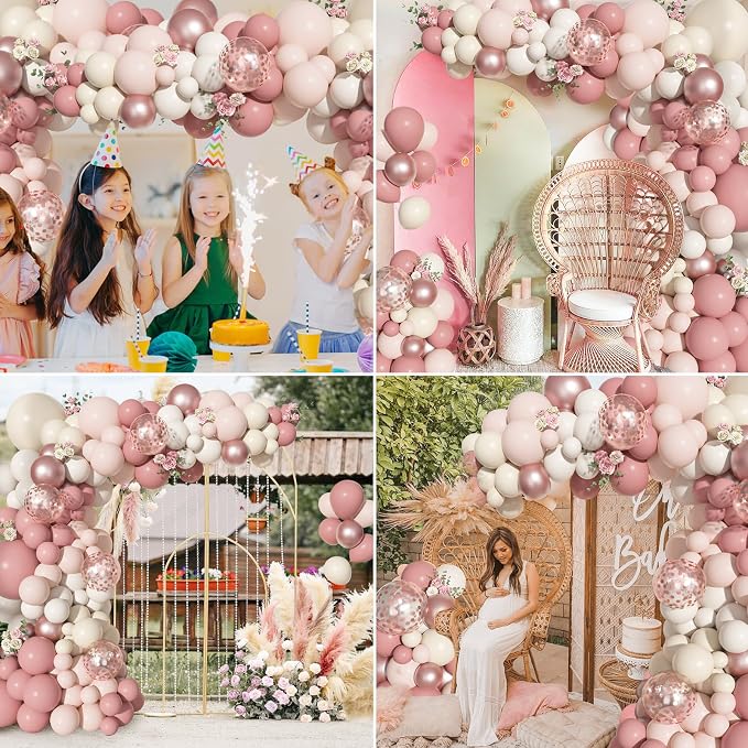 156Pcs Boho Blush Pink Balloons Arch Garland Kit Different Size | Retro Dusty - Image 5