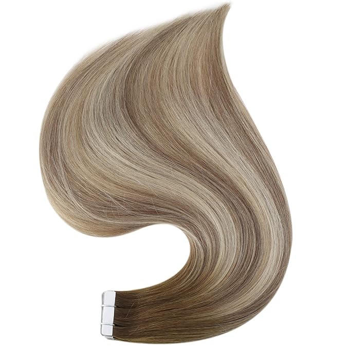 Full Shine Hair Extensions Tape in Color Dark Brown 3 Fading to 8 and 22 Blonde Tape in Hair Extensions 12Inch Invisible Skin Weft Human Hair Tape in Extensions 20Pcs 30Gram Add Volume