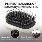Mini Boar Bristles Hair Bursh, Travel Size Hair Brush for Women Men Kids, Protable Small Hair Brush for Pockets Purses, Mini Detangler Brush for Smooth Add Shine(White)