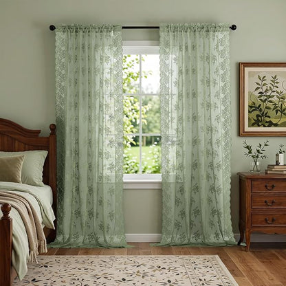 Kotile Sage Green Lace Curtains - Image 5