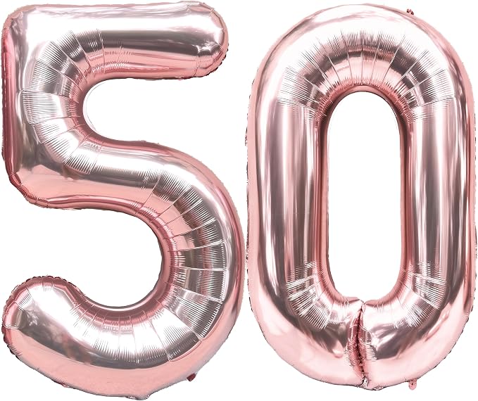 FIROMI 50 Foil Number Balloons Rose Gold 40-inch Big Mylar Balloon Numbers | by Firomi