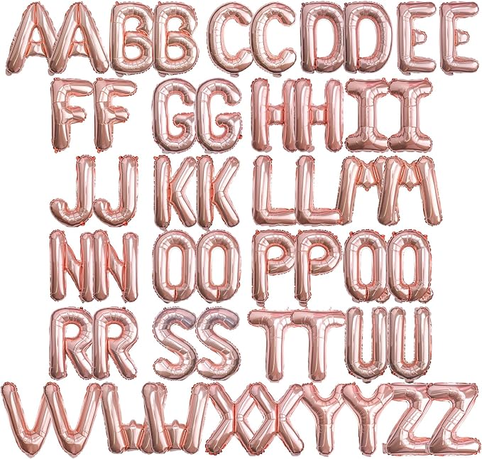 16 Inch 52Pcs Rose Gold Letter Balloons, Reusable Shiny A-Z Foil Balloon Letters by Makeyourpartypop