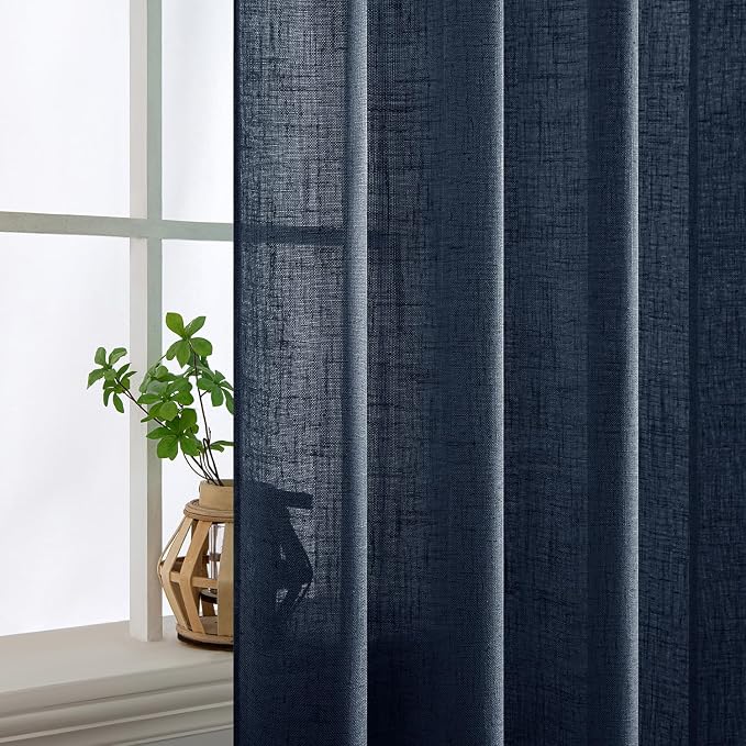 MIULEE Navy Blue Linen Curtains 52x108 Inch Length 2 Panels - Image 5
