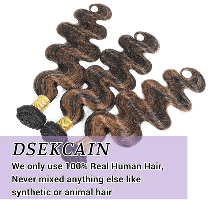 P1B/30 Human Hair Bundles Body Wave Highlight Brown Color Body Wave Bundle 100% Real Human Hair And True To Length 14 16 18 Inch 3 Pcs/Pack