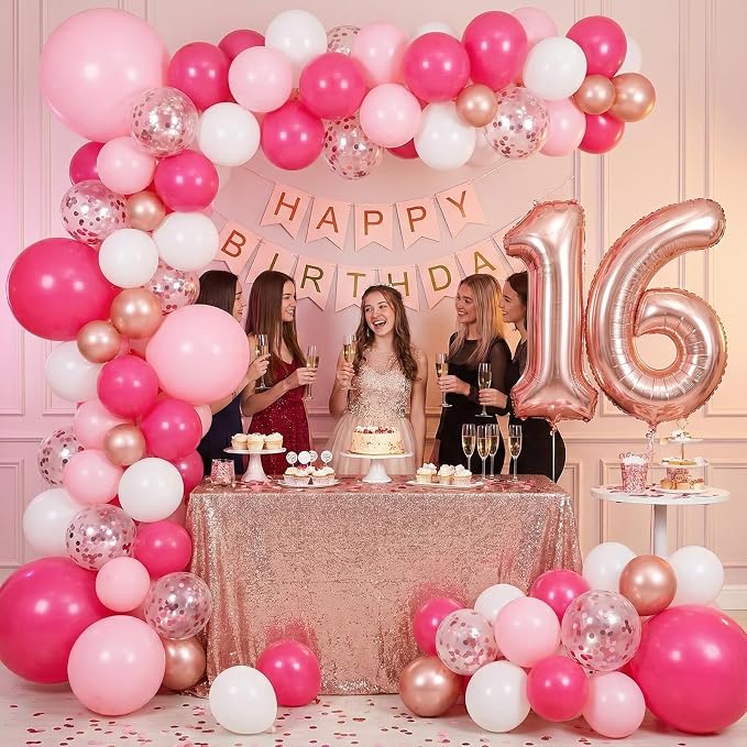LOVESTOWN 150PCS Pink Rose Gold White Balloons Size of 18 12 10 5Inch | Pink - Image 2
